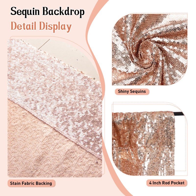 SquarePie Sequin Backdrop Not See Through Thick Stain Background for Photography Glitter Curtain Party 8FT x 8FT Rose Gold - Image 3